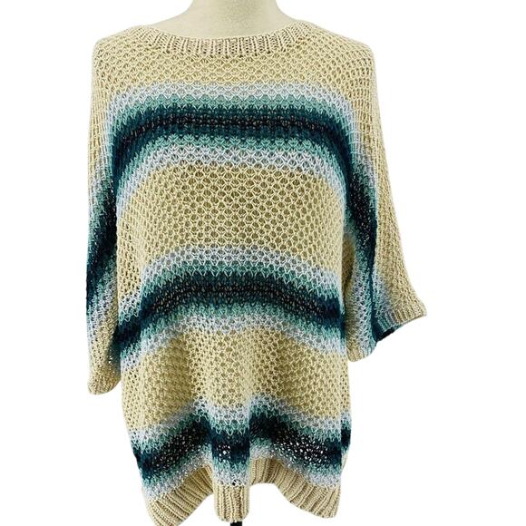 J.Jill Linen Striped Open-Stitch Sweater Kimono Womens Large - Picture 2 of 9